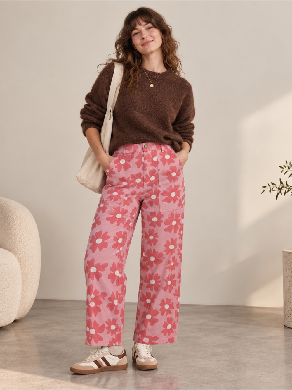 Big Bud Press Work Pants Small Pink Daisy Floral Utility High Rise Retro